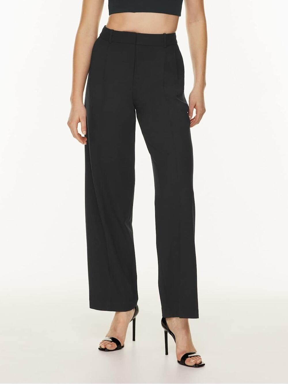 Aritzia Babaton Pleated Pant High Rise Wool Straight Leg Black Trousers Size 4